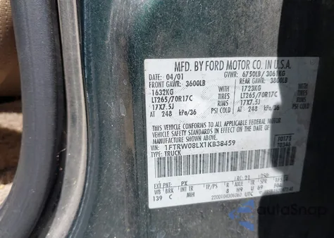 2001 Ford F-150 King Ranch Edition/Lariat/Xlt из США, поврежденный, VIN 1FTRW08LX1KB38459